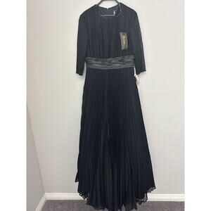 New Mac Duggal Black Pleated Long Sleeve Embellished A-Line Dress 30700 Size 12